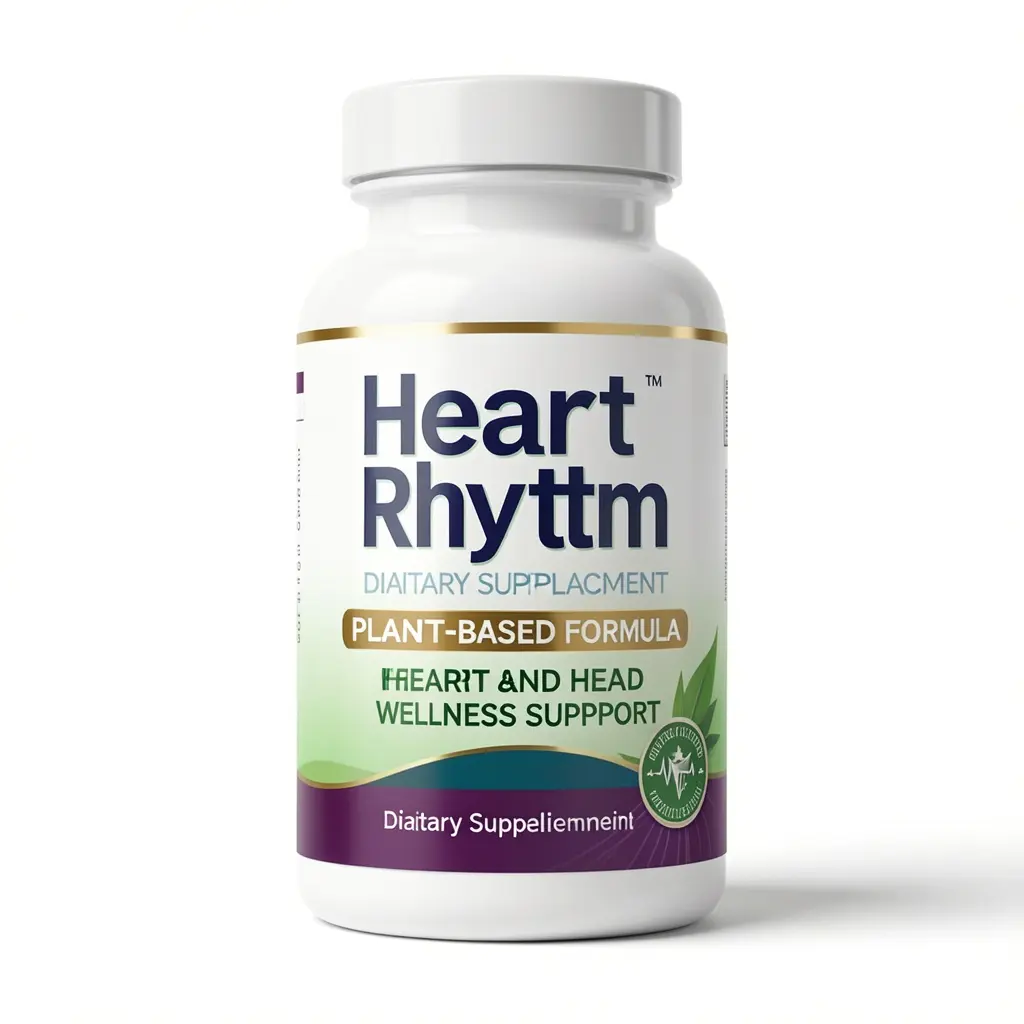 Heart Rhythm dietary supplement bottle with plant-based formula for heart and wellness support